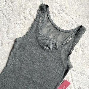 NWT Lace Detail Gray Ribbed Tank Top, Juniors SMALL